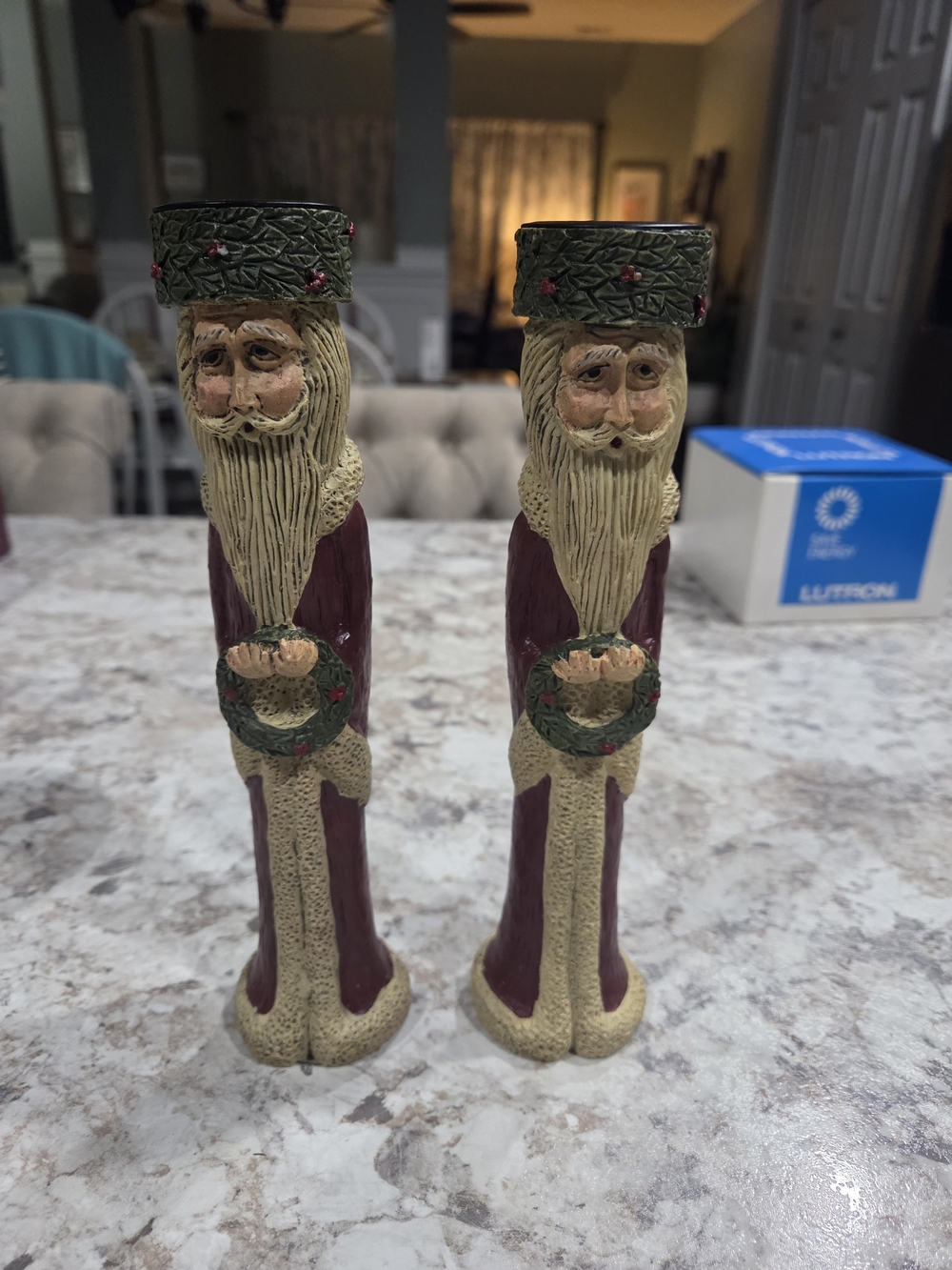 Christmas Decor a Pair of Santa Claus Candle Stick Holders heavy duty